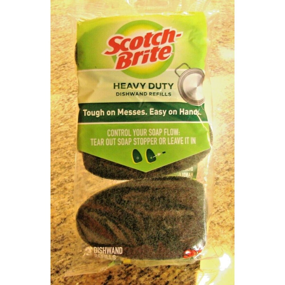 NEW Scotch-Brite 3M Heavy-Duty 3 Dishwand Refills 3 Pack Sponge Soap Control NIP